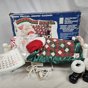 Vintage 92 Telco Santa Motionette Snoring & Whistling‎ Sleeping in Bed Animated